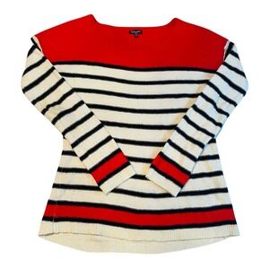 Splendid Red White Black Striped Lambswool Angora Cashmere Sweater Large